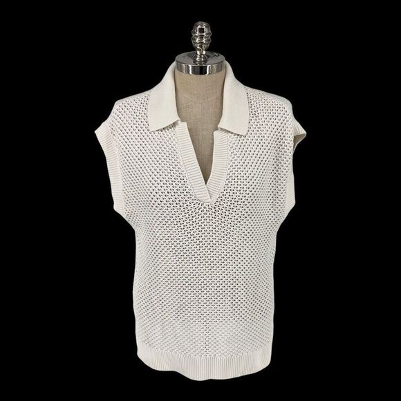 Calvin Klein Size Medium Ivory 100% Cotton Open Weave Sweater Preppy‎ - Picture 3 of 6
